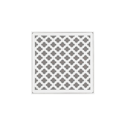 INFINITY DRAIN MD 5-3I MW MD 5 5" x 5" MD 5 High Flow Complete Kit with Moor Pattern Decorative Plate in Matte White with Cast Iron Drain Body, 3" No-Hub Outlet