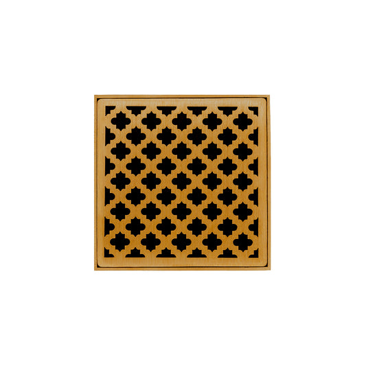 INFINITY DRAIN MDB 4-P PG MD 4 4" x 4" MDB 4 Complete Kit with Moor Pattern Decorative Plate in Polished Gold with PVC Bonded Flange Drain Body, 2", 3" and 4" Outlet