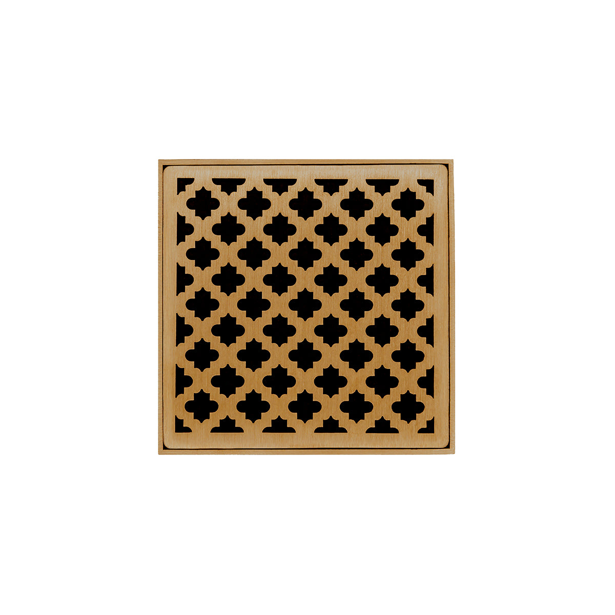 INFINITY DRAIN MDB 4-S PB MD 4 4" x 4" MDB 4 Complete Kit with Moor Pattern Decorative Plate in Polished Brass with Stainless Steel Bonded Flange Drain Body, 2" No Hub Outlet