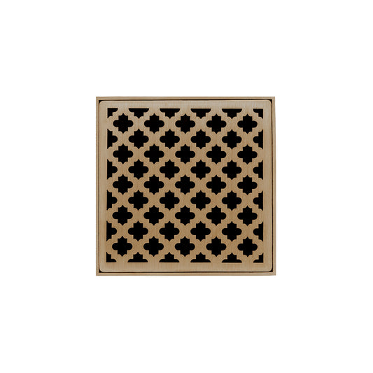 INFINITY DRAIN MDB 4-S SC MD 4 4" x 4" MDB 4 Complete Kit with Moor Pattern Decorative Plate in Satin Champagne with Stainless Steel Bonded Flange Drain Body, 2" No Hub Outlet
