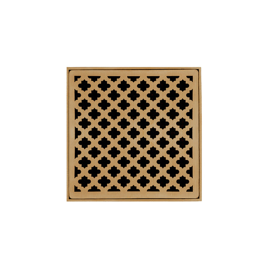 INFINITY DRAIN MDB 5-P PB MD 5 5" x 5" MDB 5 Complete Kit with Moor Pattern Decorative Plate in Polished Brass with PVC Bonded Flange Drain Body, 2", 3" and 4" Outlet