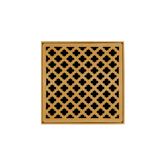INFINITY DRAIN MDB 5-P PG MD 5 5" x 5" MDB 5 Complete Kit with Moor Pattern Decorative Plate in Polished Gold with PVC Bonded Flange Drain Body, 2", 3" and 4" Outlet