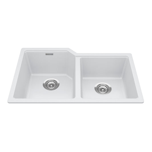 KINDRED MGC2031U-9PWTN Granite Series 30.69-in LR x 19.69-in FB Undermount Double Bowl Granite Kitchen Sink in Polar White In Polar White