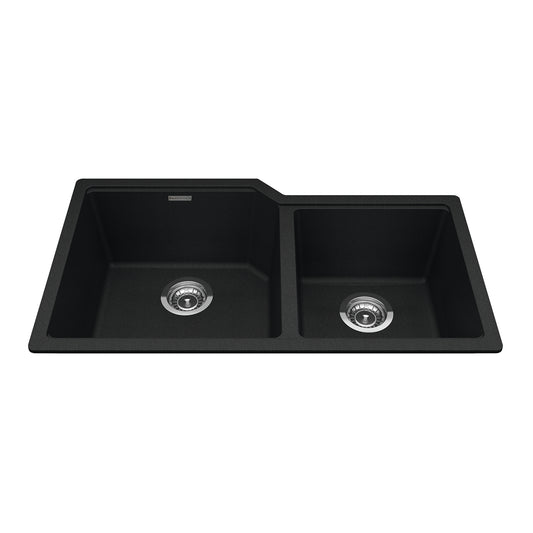 KINDRED MGC2034U-9ONN Granite Series 33.88-in LR x 19.69-in FB Undermount Double Bowl Granite Kitchen Sink in Onyx In Onyx