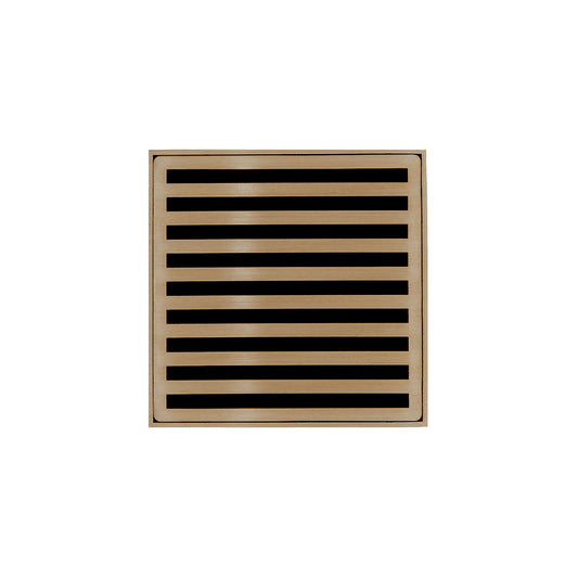 INFINITY DRAIN ND 4-2A SC ND 4 4" x 4" ND 4 Complete Kit with Lines Pattern Decorative Plate in Satin Champagne with ABS Drain Body, 2" Outlet