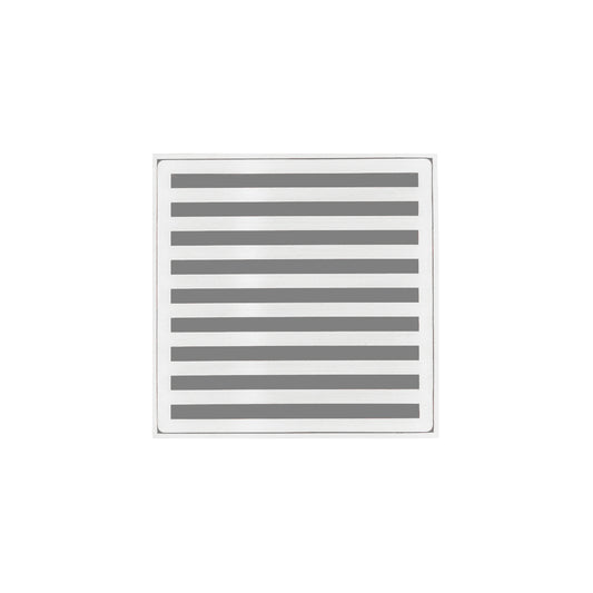 INFINITY DRAIN ND 4-2H MW ND 4 4" x 4" ND 4 Complete Kit with Lines Pattern Decorative Plate in Matte White with Cast Iron Drain Body for Hot Mop, 2" Outlet