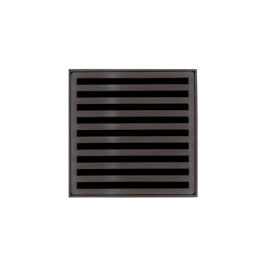 INFINITY DRAIN ND 4-2H ORB ND 4 4" x 4" ND 4 Complete Kit with Lines Pattern Decorative Plate in Oil Rubbed Bronze with Cast Iron Drain Body for Hot Mop, 2" Outlet