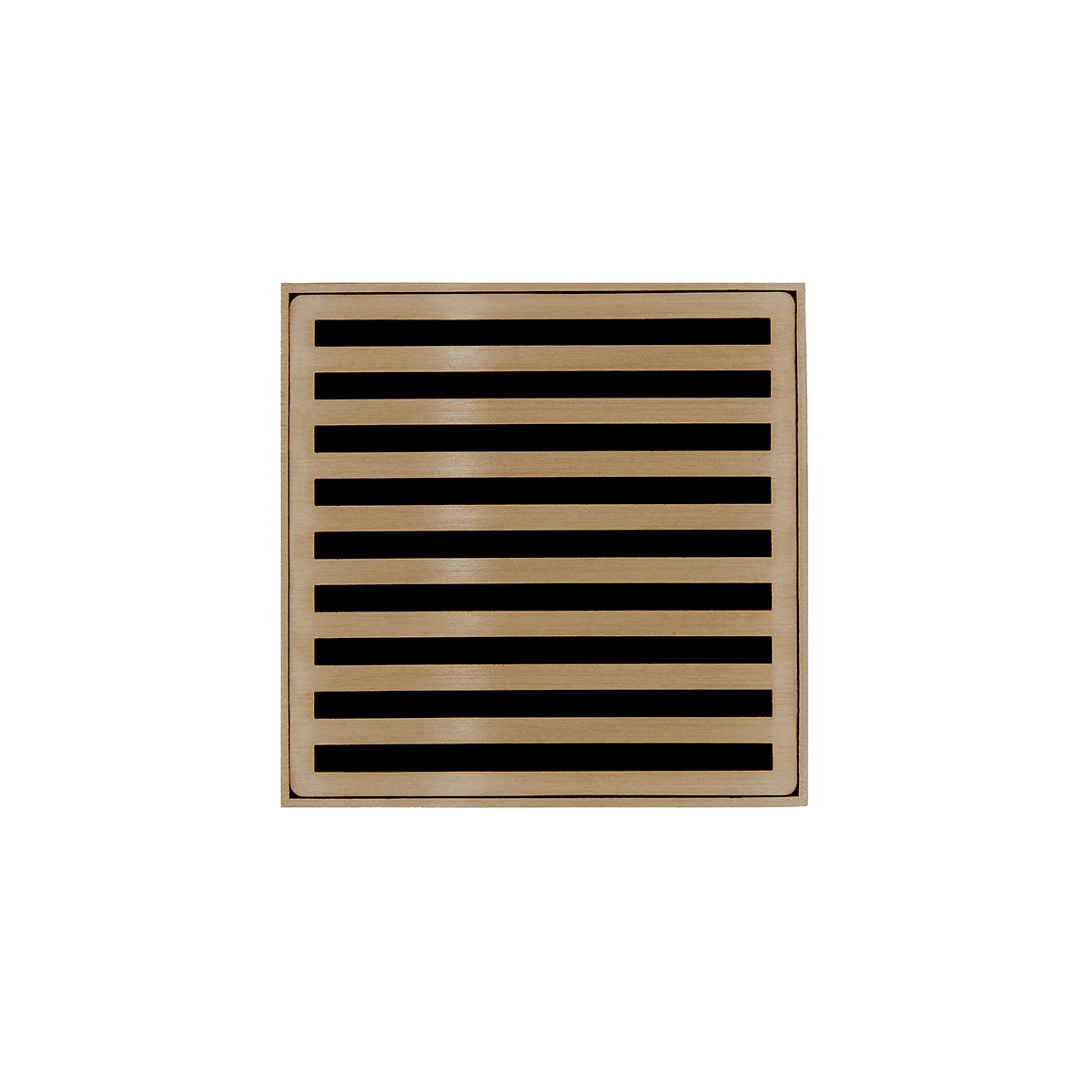 INFINITY DRAIN ND 4-2H SC ND 4 4" x 4" ND 4 Complete Kit with Lines Pattern Decorative Plate in Satin Champagne with Cast Iron Drain Body for Hot Mop, 2" Outlet