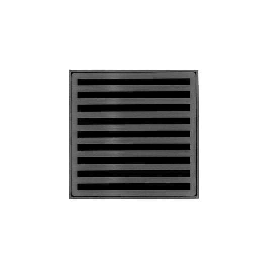INFINITY DRAIN ND 4-2I GM ND 4 4" x 4" ND 4 Complete Kit with Lines Pattern Decorative Plate in Gunmetal with Cast Iron Drain Body, 2" Outlet