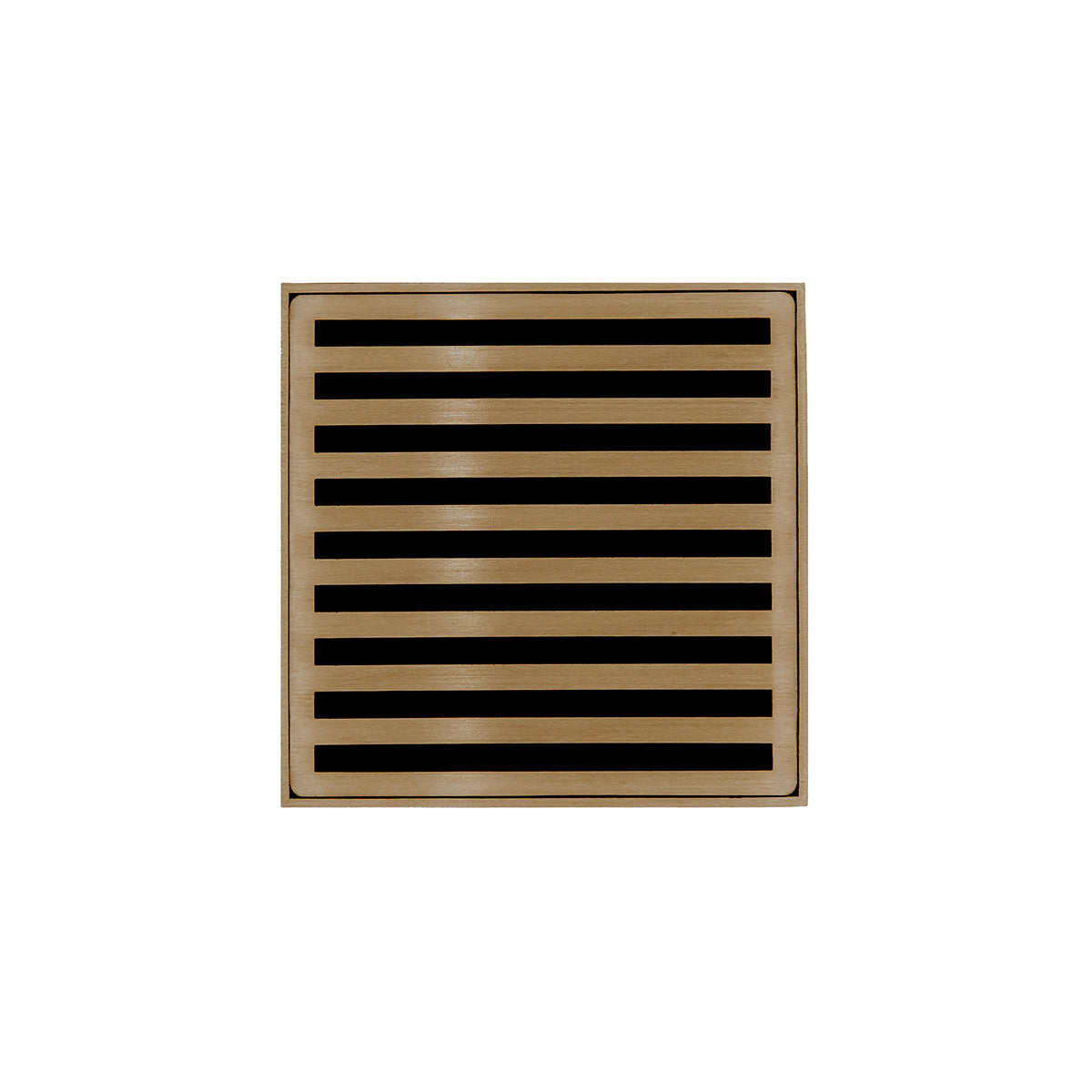 INFINITY DRAIN ND 4-2I SB ND 4 4" x 4" ND 4 Complete Kit with Lines Pattern Decorative Plate in Satin Bronze with Cast Iron Drain Body, 2" Outlet