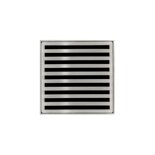 INFINITY DRAIN ND 4-2I SS ND 4 4" x 4" ND 4 Complete Kit with Lines Pattern Decorative Plate in Satin Stainless with Cast Iron Drain Body, 2" Outlet