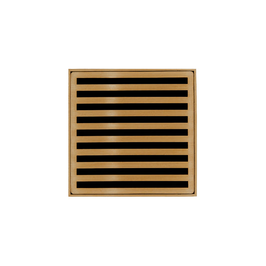 INFINITY DRAIN ND 4-2P PB ND 4 4" x 4" ND 4 Complete Kit with Lines Pattern Decorative Plate in Polished Brass with PVC Drain Body, 2" Outlet