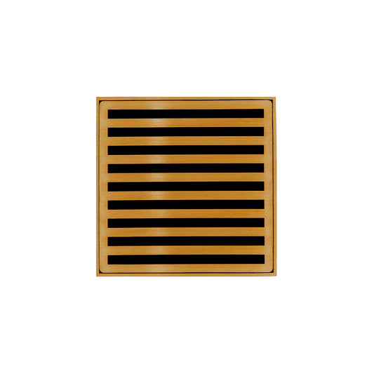 INFINITY DRAIN ND 4-2P PG ND 4 4" x 4" ND 4 Complete Kit with Lines Pattern Decorative Plate in Polished Gold with PVC Drain Body, 2" Outlet