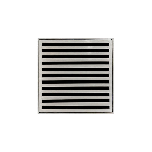 INFINITY DRAIN ND 5-2H SS ND 5 5" x 5" ND 5 Complete Kit with Lines Pattern Decorative Plate in Satin Stainless with Cast Iron Drain Body for Hot Mop, 2" Outlet