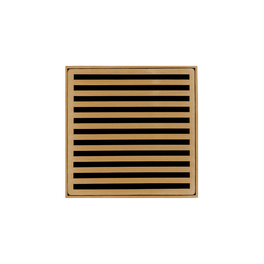 INFINITY DRAIN ND 5-2I PB ND 5 5" x 5" ND 5 Complete Kit with Lines Pattern Decorative Plate in Polished Brass with Cast Iron Drain Body, 2" Outlet