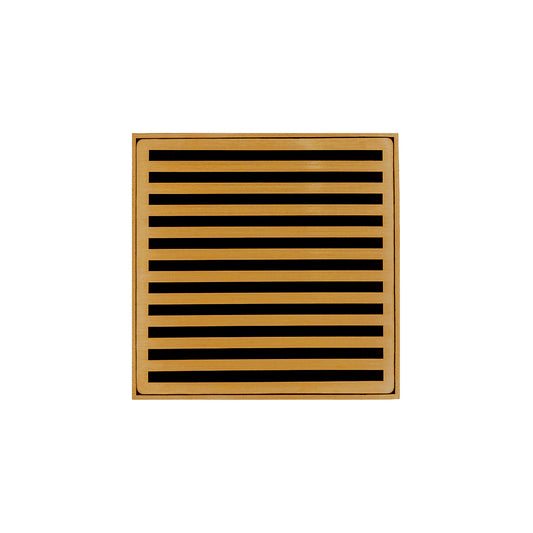 INFINITY DRAIN ND 5-3P PG ND 5 5" x 5" ND 5 High Flow Complete Kit with Lines Pattern Decorative Plate in Polished Gold with PVC Drain Body, 3" Outlet