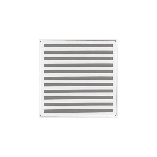 INFINITY DRAIN NDB 4-P MW ND 4 4" x 4" NDB 4 Complete Kit with Lines Pattern Decorative Plate in Matte White with PVC Bonded Flange Drain Body, 2", 3" and 4" Outlet