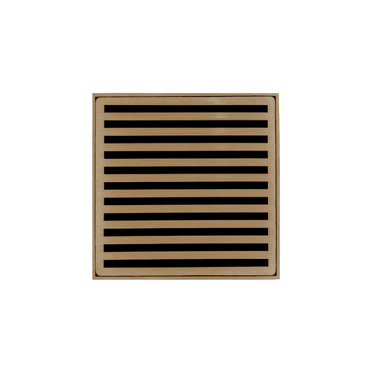 INFINITY DRAIN NDB 4-S SB ND 4 4" x 4" NDB 4 Complete Kit with Lines Pattern Decorative Plate in Satin Bronze with Stainless Steel Bonded Flange Drain Body, 2" No Hub Outlet