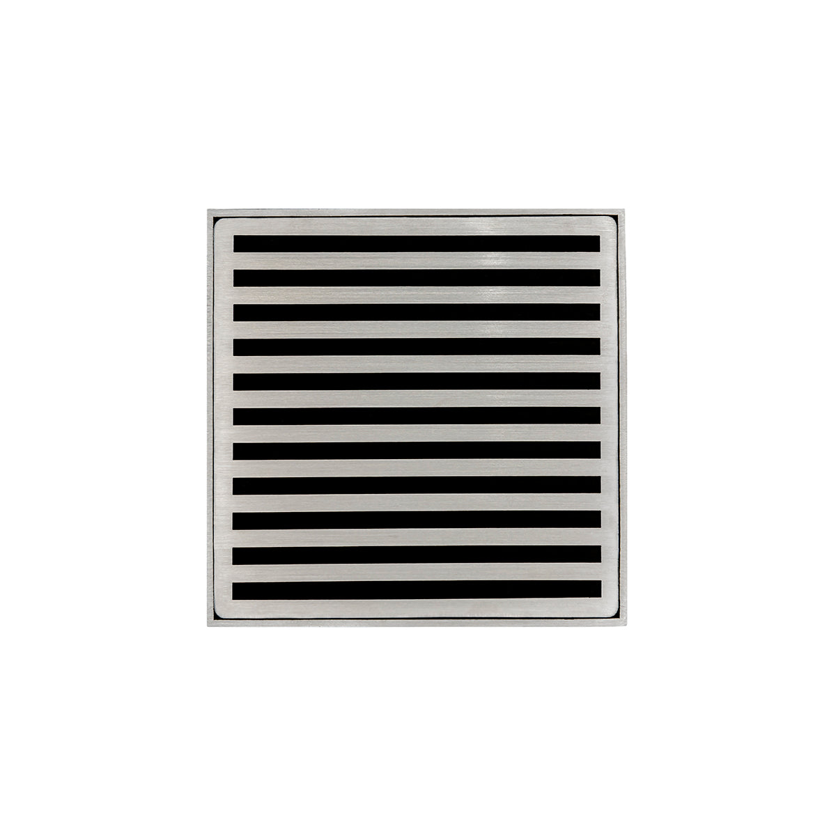 INFINITY DRAIN NDB 5-A SS ND 5 5" x 5" NDB 5 Complete Kit with Lines Pattern Decorative Plate in Satin Stainless with ABS Bonded Flange Drain Body, 2", 3" and 4" Outlet