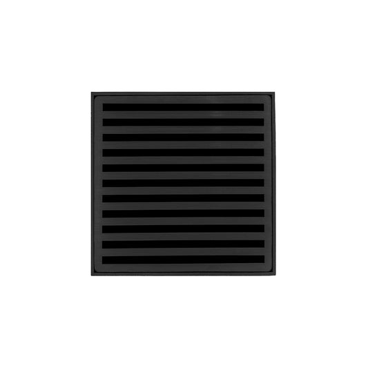 INFINITY DRAIN NDB 5-P BK ND 5 5" x 5" NDB 5 Complete Kit with Lines Pattern Decorative Plate in Matte Black with PVC Bonded Flange Drain Body, 2", 3" and 4" Outlet