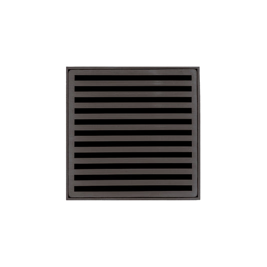 INFINITY DRAIN NDB 5-S ORB ND 5 5" x 5" NDB 5 Complete Kit with Lines Pattern Decorative Plate in Oil Rubbed Bronze with Stainless Steel Bonded Flange Drain Body, 2" No Hub Outlet