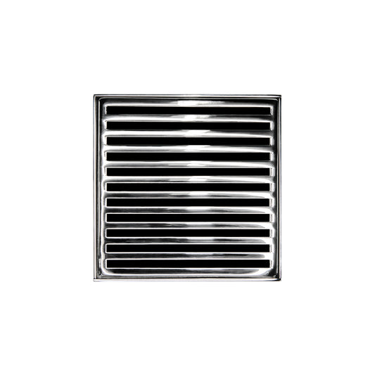 INFINITY DRAIN NDB 5-S PS ND 5 5" x 5" NDB 5 Complete Kit with Lines Pattern Decorative Plate in Polished Stainless with Stainless Steel Bonded Flange Drain Body, 2" No Hub Outlet