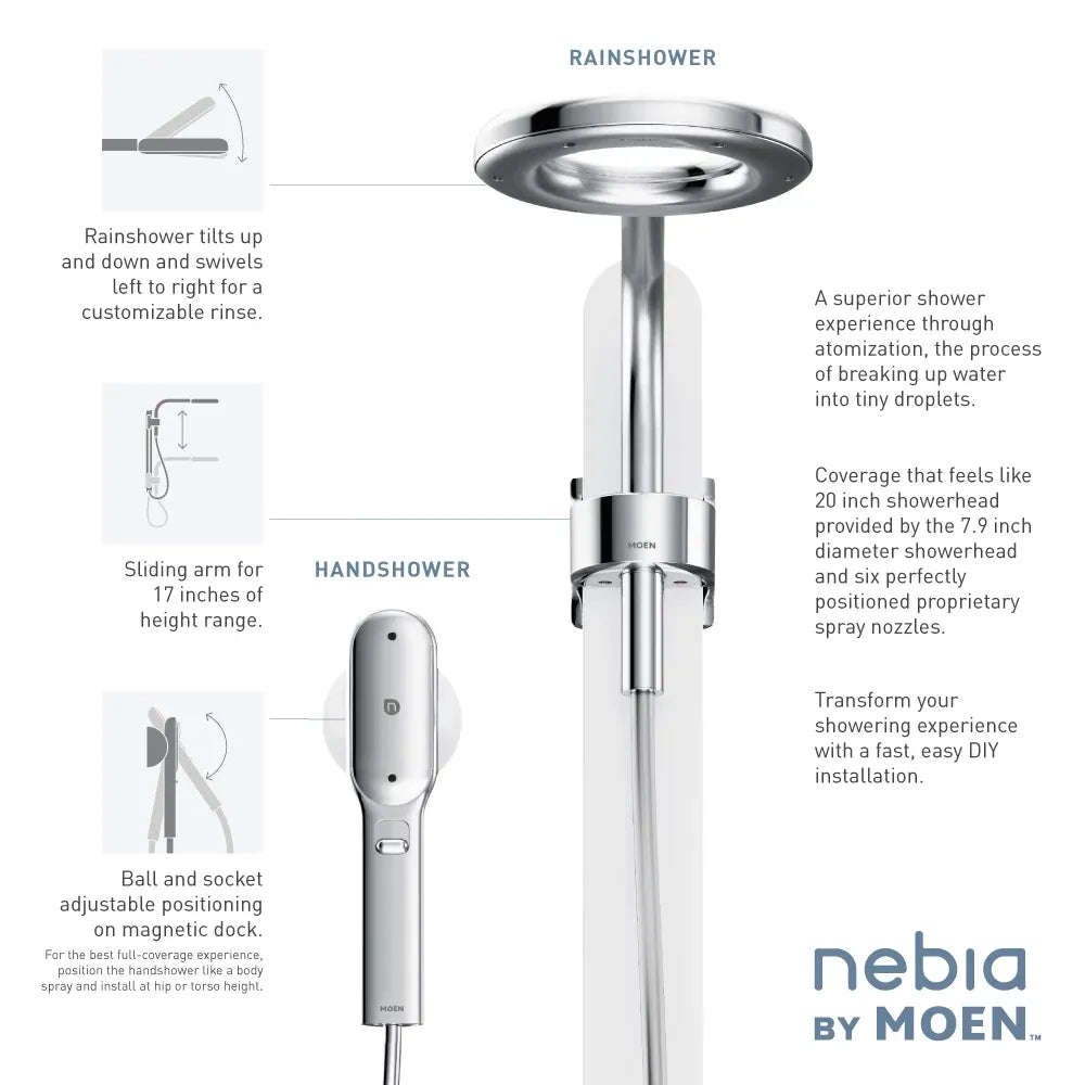 MOEN N207C0CH Spa Shower Two-Function 7.9" Diameter Spray Head Standard with Handshower - Chrome/White