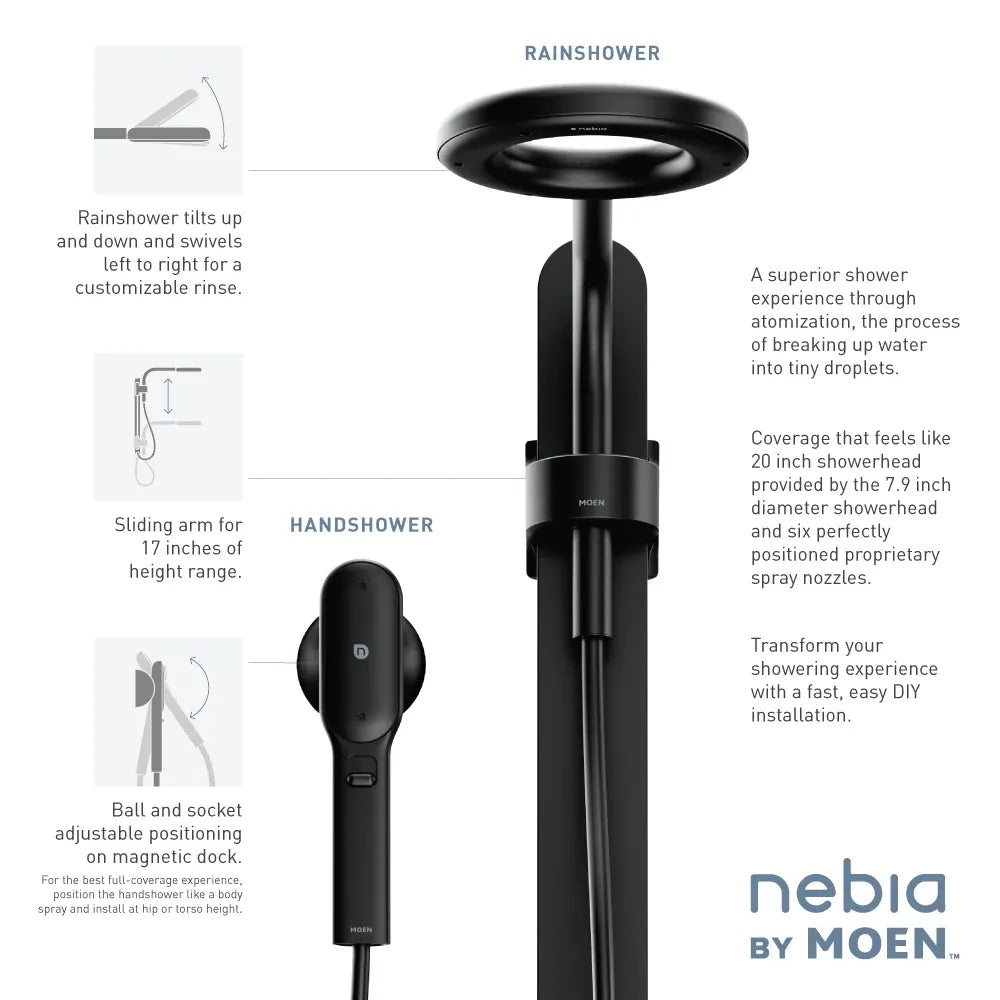 MOEN N207C0BL Spa Shower Two-Function 7.9" Diameter Spray Head Standard with Handshower - Matte Black