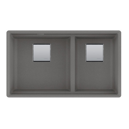 FRANKE PKG160LD-SHG Peak 32.0-in. x 18.8-in. Stone Grey Granite Undermount Double Bowl Kitchen Sink - PKG160LD-SHG In Stone Grey