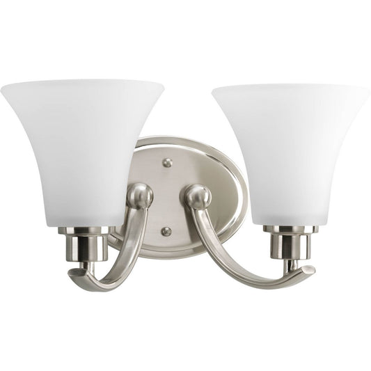 PROGRESS LIGHTING P2001-09 Brushed Nickel Joy Collection Two-Light Brushed Nickel Etched Glass Traditional Bath Vanity Light