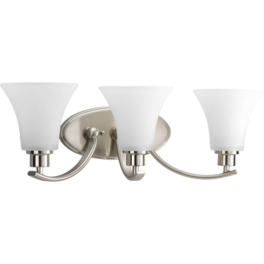PROGRESS LIGHTING P2002-09 Brushed Nickel Joy Collection Three-Light Brushed Nickel Etched Glass Traditional Bath Vanity Light
