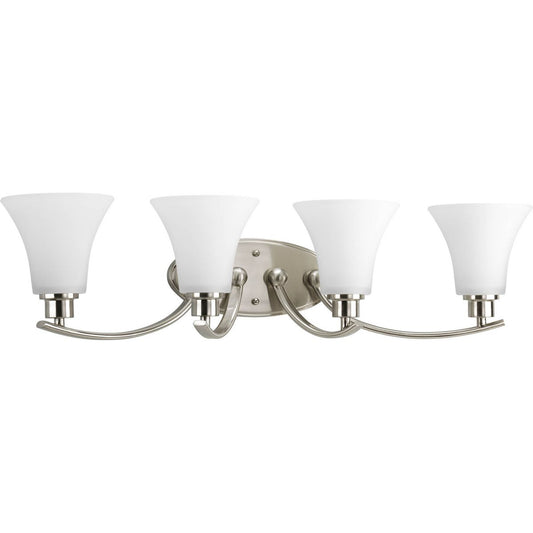 PROGRESS LIGHTING P2003-09 Brushed Nickel Joy Collection Four-Light Brushed Nickel Etched Glass Traditional Bath Vanity Light