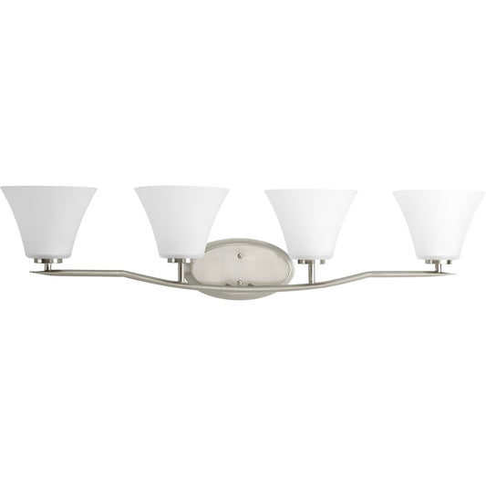 PROGRESS LIGHTING P2007-09 Brushed Nickel Bravo Collection Four-Light Brushed Nickel Etched Glass Modern Bath Vanity Light
