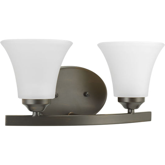 PROGRESS LIGHTING P2009-20W Antique Bronze Adorn Collection Two-Light Antique Bronze Etched Glass Traditional Bath Vanity Light