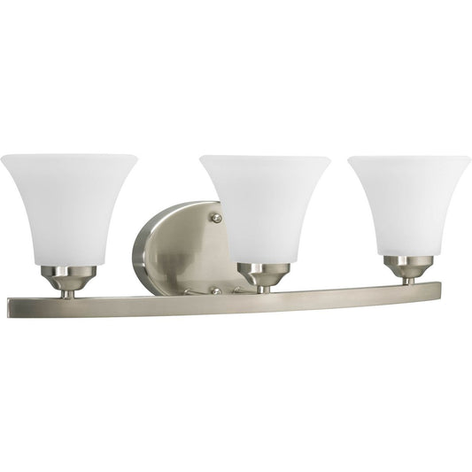 PROGRESS LIGHTING P2010-09 Brushed Nickel Adorn Collection Three-Light Brushed Nickel Etched Glass Traditional Bath Vanity Light