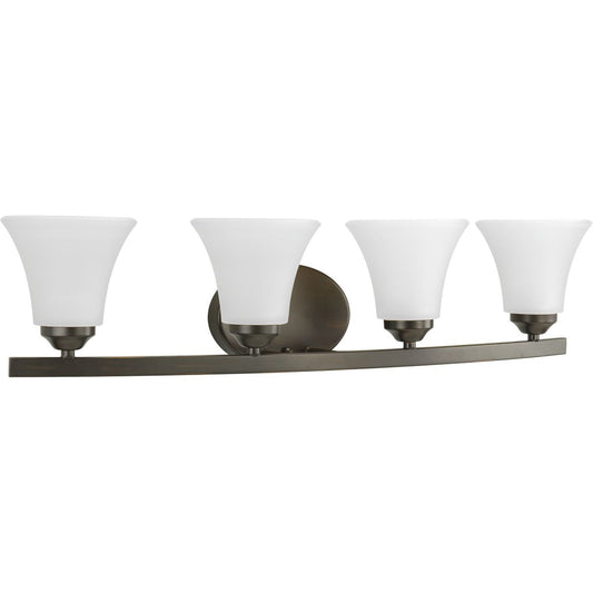 PROGRESS LIGHTING P2011-20W Antique Bronze Adorn Collection Four-Light Antique Bronze Etched Glass Traditional Bath Vanity Light