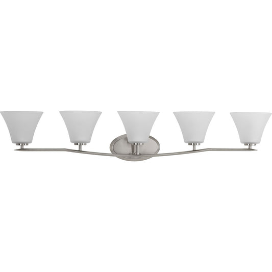 PROGRESS LIGHTING P2016-09 Brushed Nickel Bravo Collection Five-Light Brushed Nickel Etched Glass Modern Bath Vanity Light