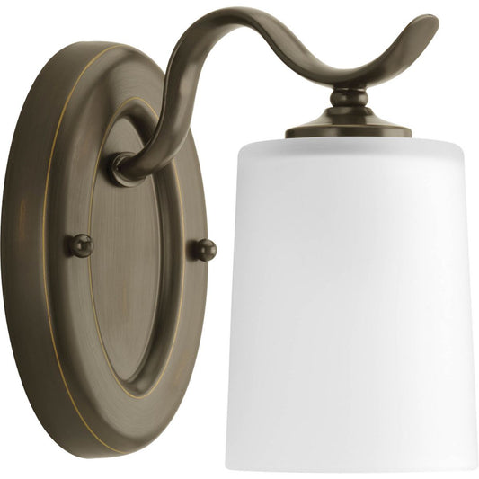 PROGRESS LIGHTING P2018-20 Antique Bronze Inspire Collection One-Light Antique Bronze Etched Glass Traditional Bath Vanity Light
