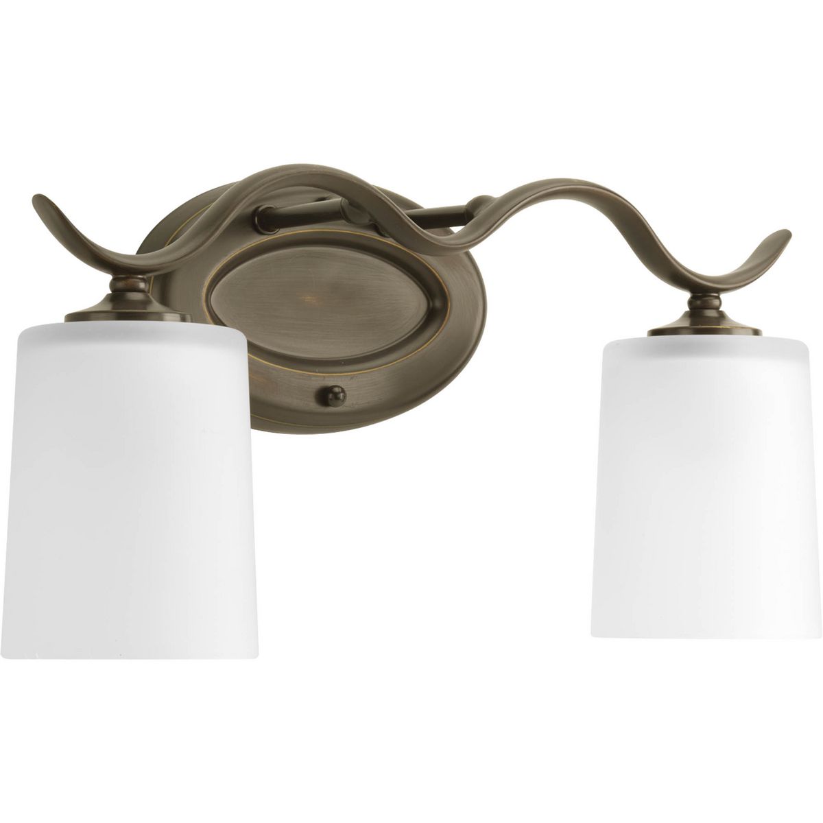 PROGRESS LIGHTING P2019-20 Antique Bronze Inspire Collection Two-Light Antique Bronze Etched Glass Traditional Bath Vanity Light