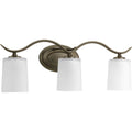 PROGRESS LIGHTING P2020-20 Antique Bronze Inspire Collection Three-Light Antique Bronze Etched Glass Traditional Bath Vanity Light
