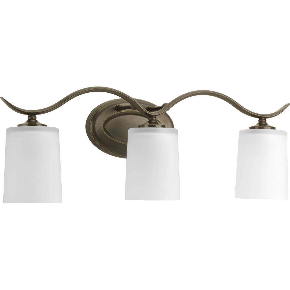 PROGRESS LIGHTING P2020-20 Antique Bronze Inspire Collection Three-Light Antique Bronze Etched Glass Traditional Bath Vanity Light