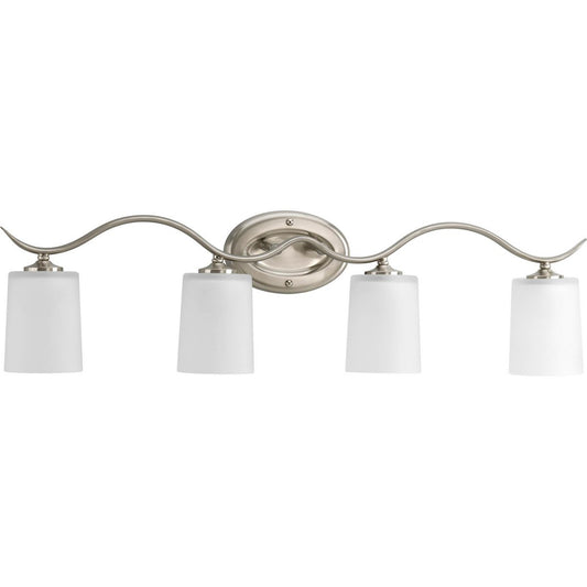 PROGRESS LIGHTING P2021-09 Brushed Nickel Inspire Collection Four-Light Brushed Nickel Etched Glass Traditional Bath Vanity Light