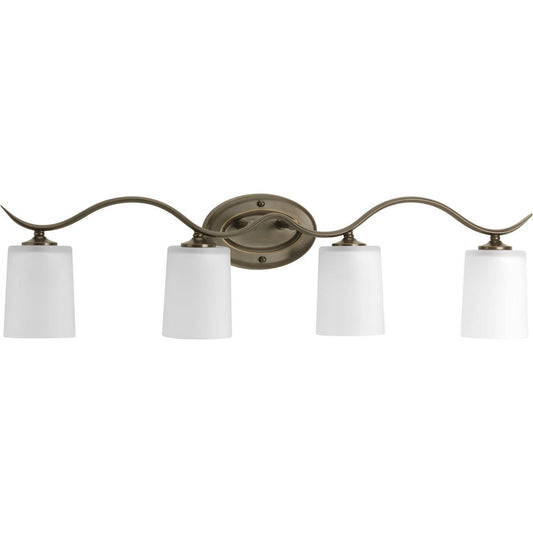 PROGRESS LIGHTING P2021-20 Antique Bronze Inspire Collection Four-Light Antique Bronze Etched Glass Traditional Bath Vanity Light
