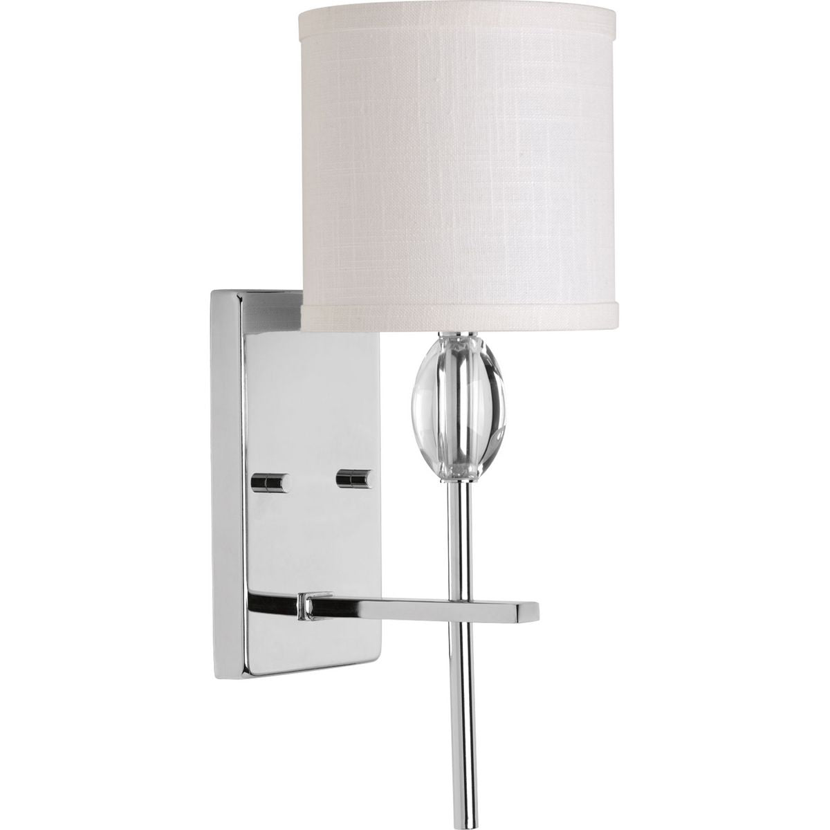 PROGRESS LIGHTING P2060-15 Polished Chrome Status Collection One-Light Polished Chrome Off-White textured Fabric Shade Coastal Bath Vanity Light