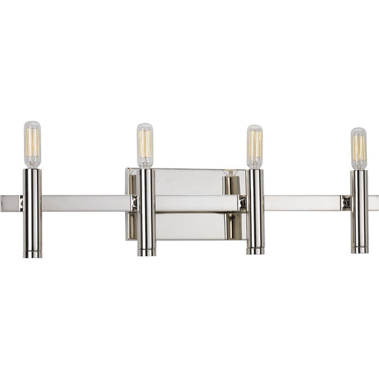 PROGRESS LIGHTING P2102-104 Polished Nickel Draper Collection Four-Light Polished Nickel Luxe Bath Vanity Light