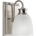 PROGRESS LIGHTING P2115-09 Brushed Nickel Lucky Collection One-Light Brushed Nickel Frosted Prismatic Glass Coastal Bath Vanity Light