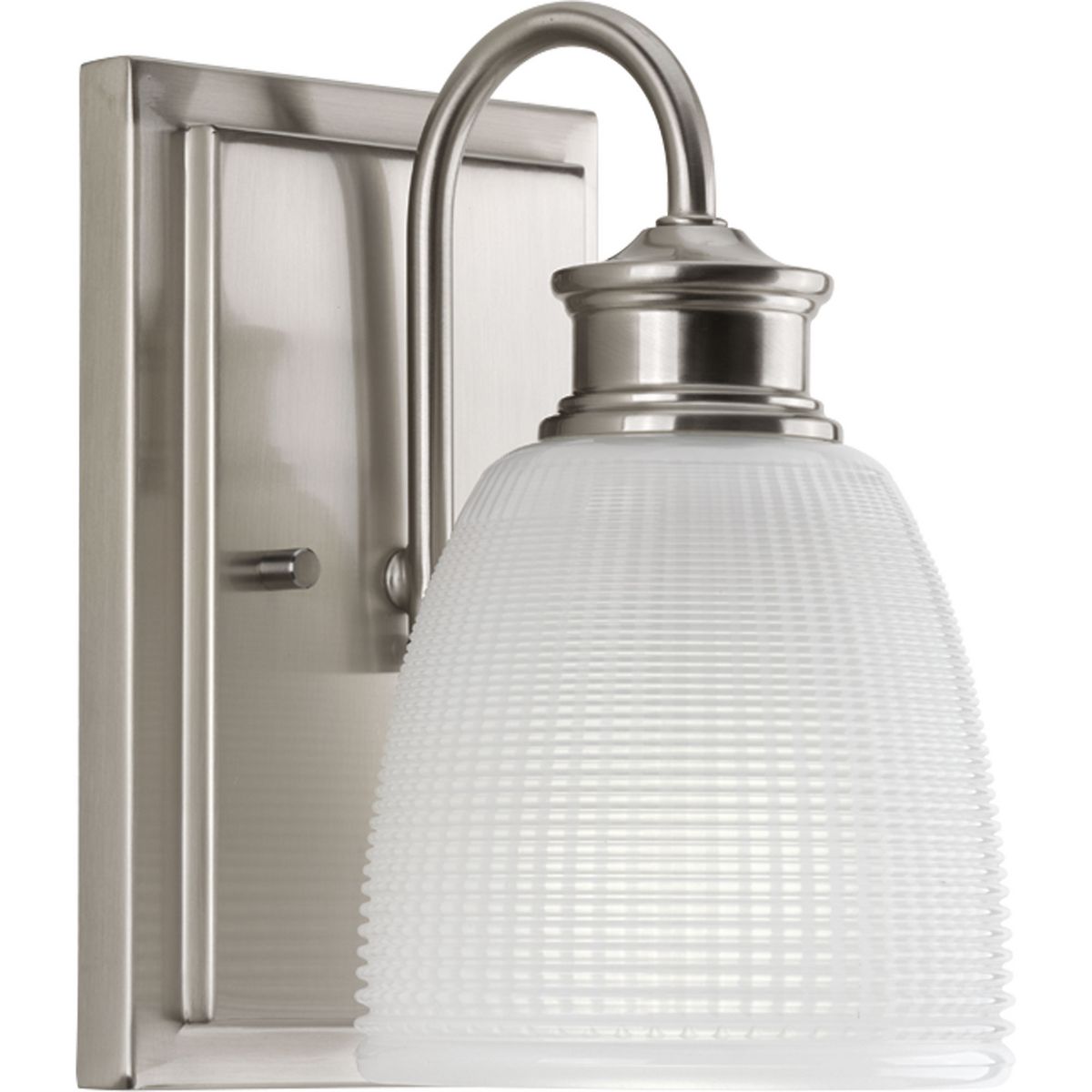 PROGRESS LIGHTING P2115-09 Brushed Nickel Lucky Collection One-Light Brushed Nickel Frosted Prismatic Glass Coastal Bath Vanity Light