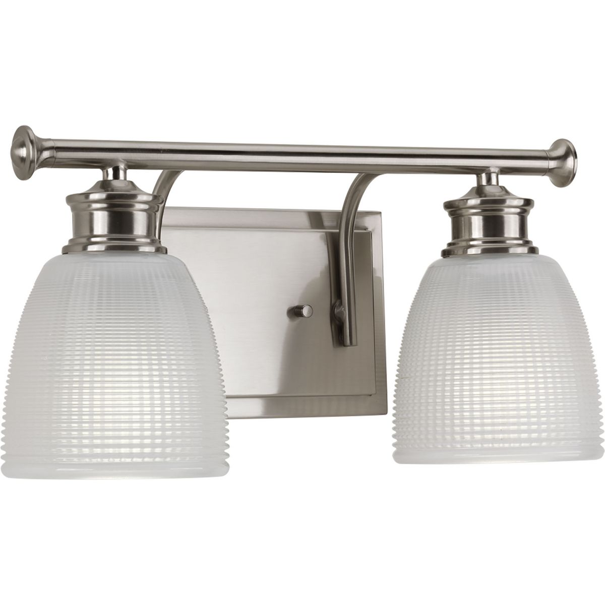 PROGRESS LIGHTING P2116-09 Brushed Nickel Lucky Collection Two-Light Brushed Nickel Frosted Prismatic Glass Coastal Bath Vanity Light