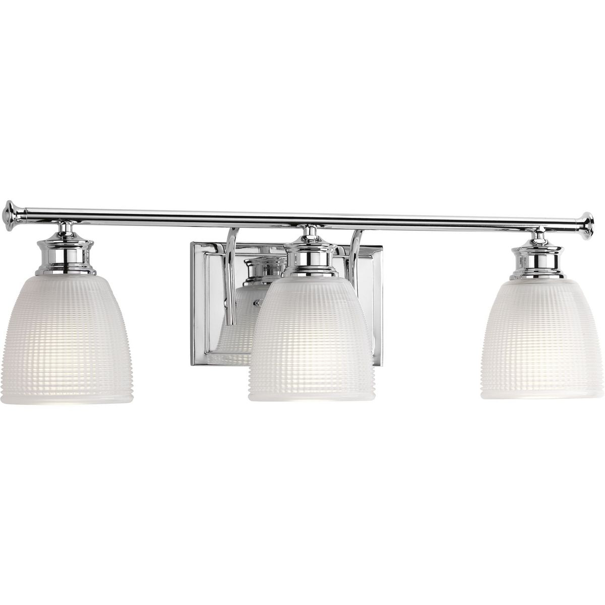 PROGRESS LIGHTING P2117-15 Polished Chrome Lucky Collection Three-Light Polished Chrome Frosted Prismatic Glass Coastal Bath Vanity Light