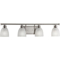 PROGRESS LIGHTING P2118-09 Brushed Nickel Lucky Collection Four-Light Brushed Nickel White Prismatic Glass Coastal Bath Vanity Light
